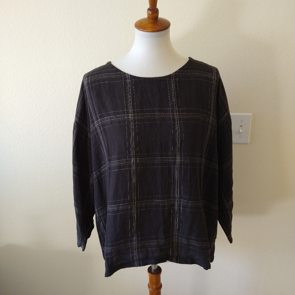 Eileen Fisher Black Plaid Blouse